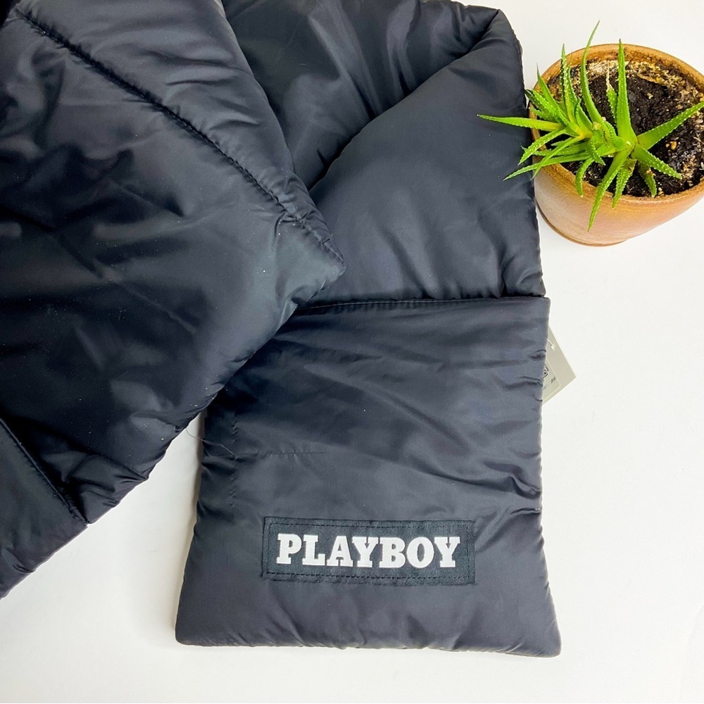 PLAYBOY Black Puffer Scarf with Hand Warmer Pockets | NWT